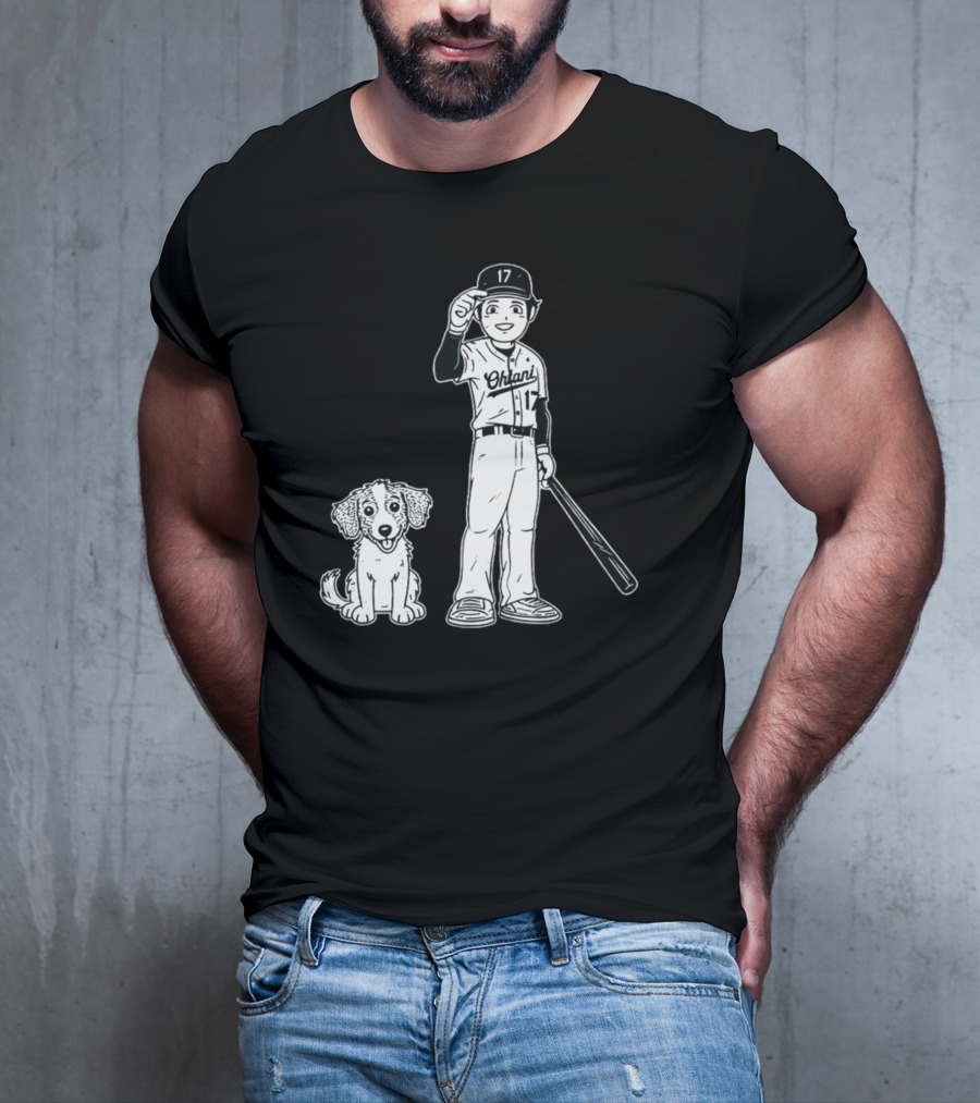 Rotowear Shohei Ohtani 17 Baseball And Dog T-Shirt
