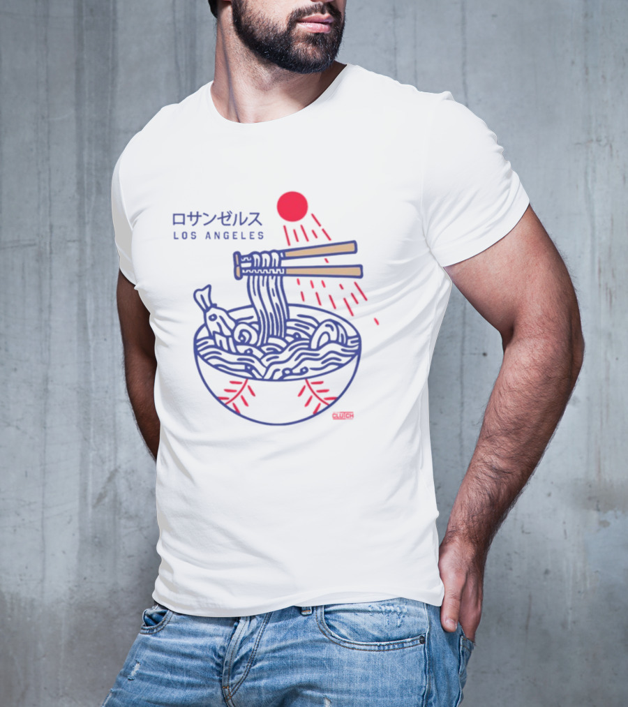 Los Angeles Ramen Bowl With Chopsticks Under Red Sun - Intheclutch Chavez T-Shirt
