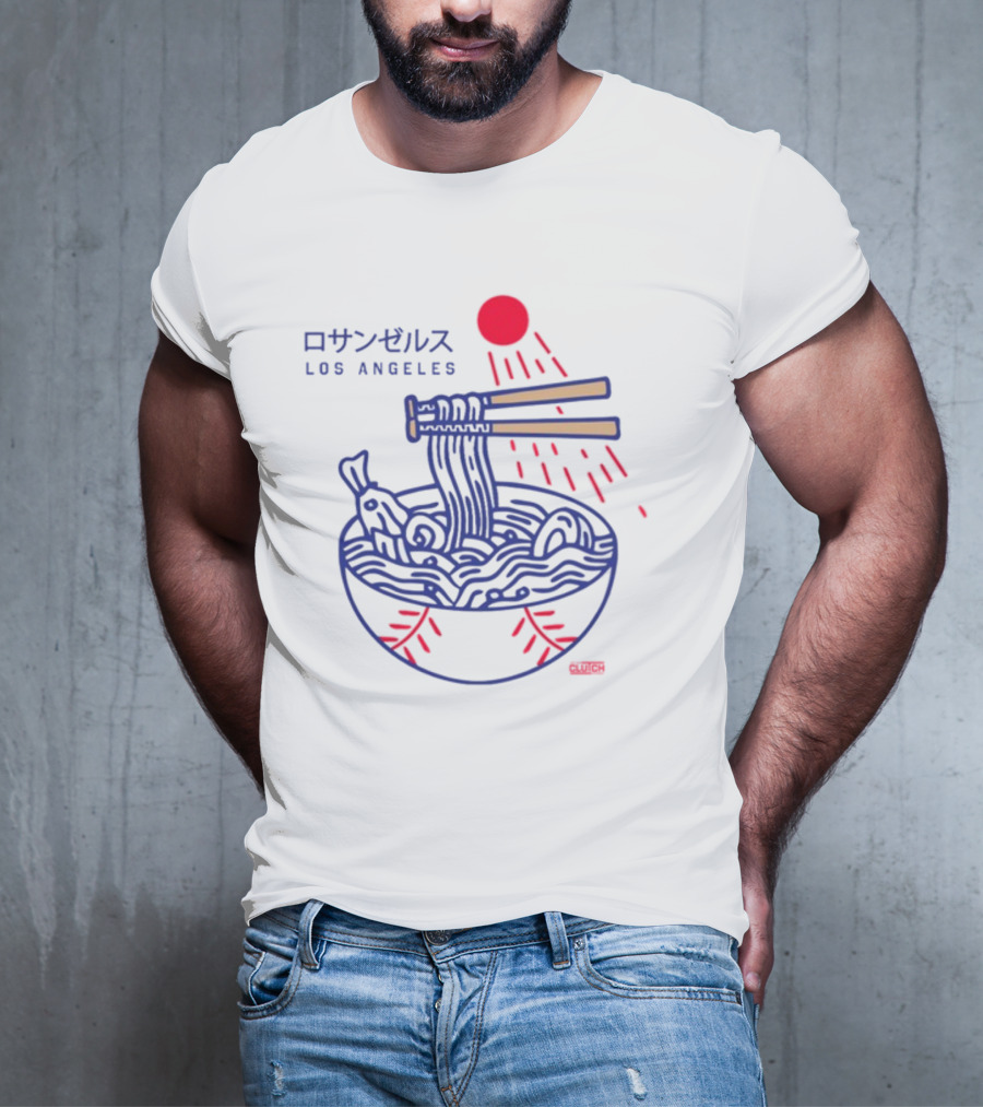 Los Angeles Ramen Bowl With Chopsticks Under Red Sun - Intheclutch Chavez T-Shirt