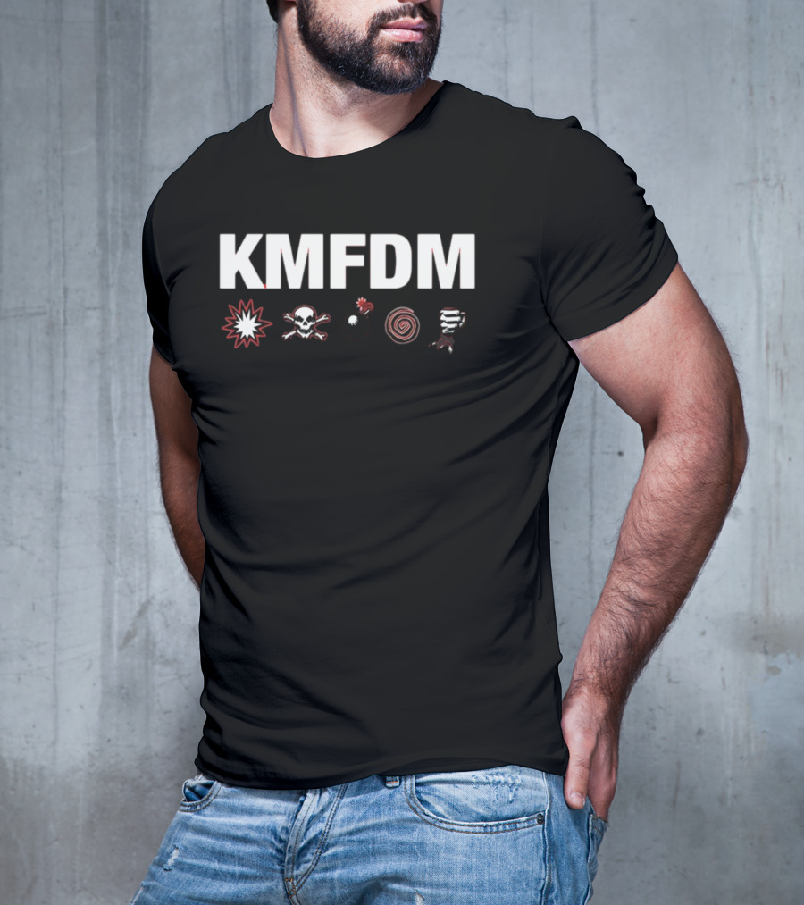 KMFDM Symbols Skull Bomb Spiral Tornado Icons T-Shirt