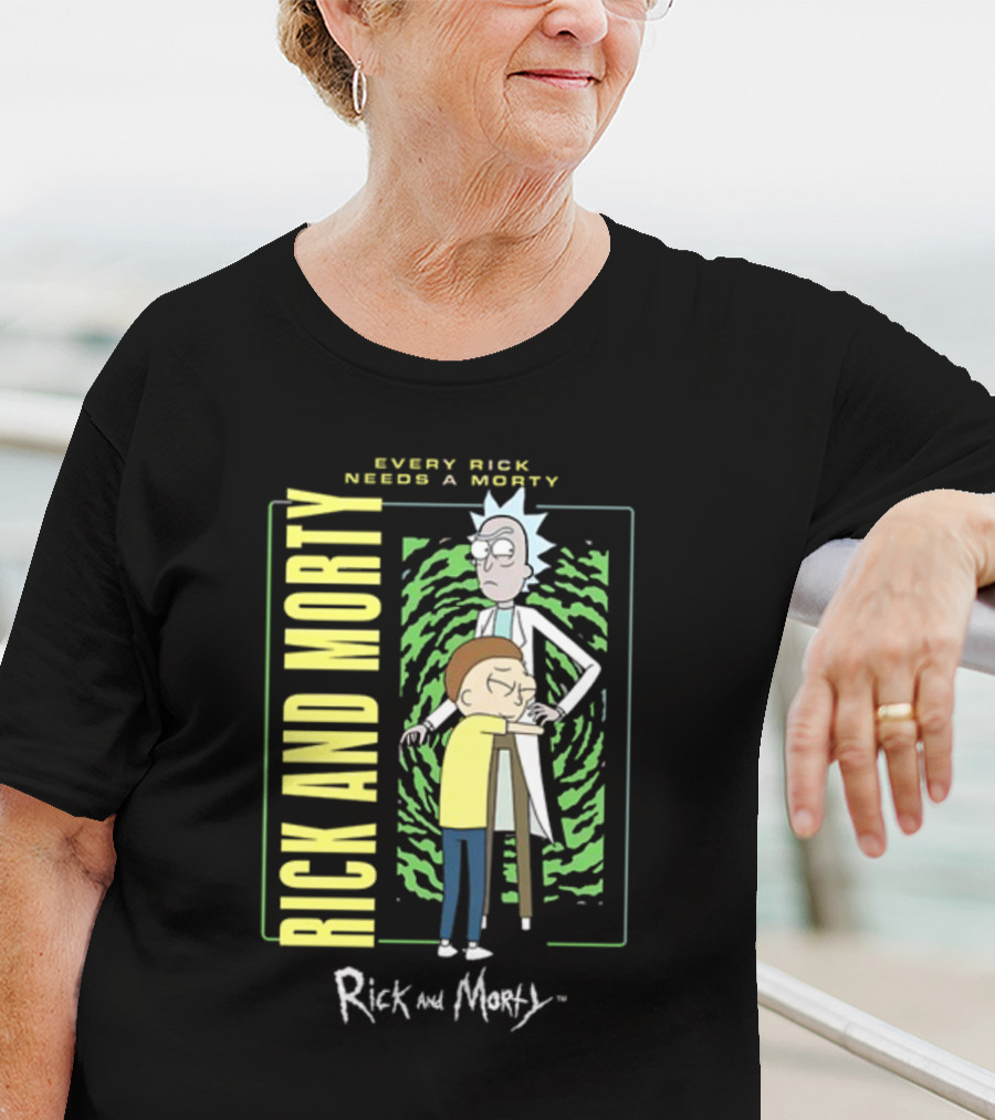Every Rick Needs A Morty Rick And Morty Portal Green Background Duo T-Shirt