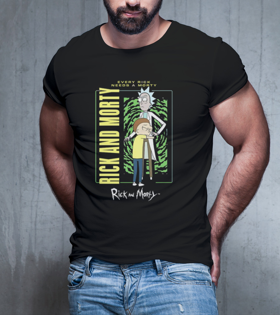 Every Rick Needs A Morty Rick And Morty Portal Green Background Duo T-Shirt