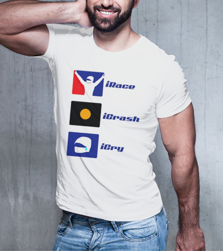 Basic Ollie IRace ICrash ICry Racing Icons And Emojis T-Shirt