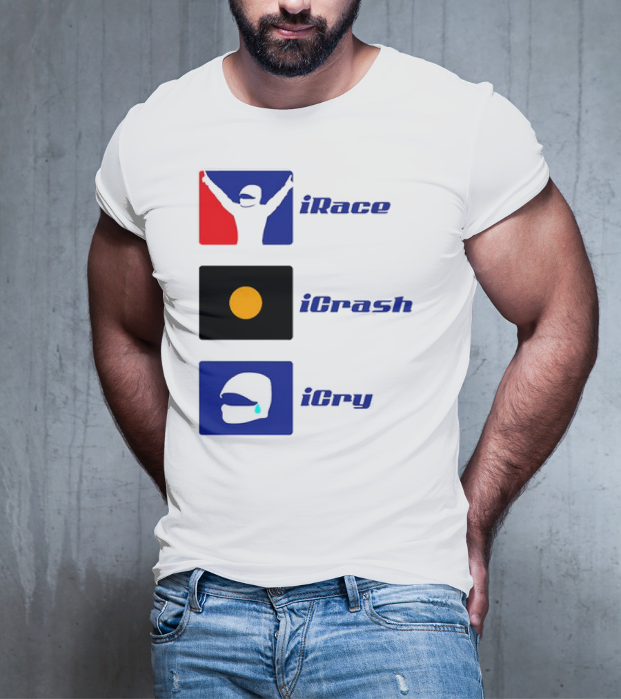 Basic Ollie IRace ICrash ICry Racing Icons And Emojis T-Shirt