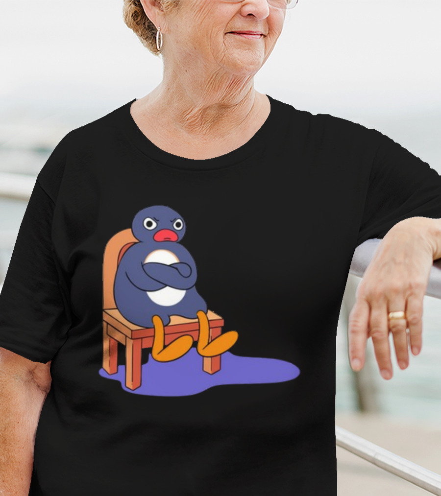 Everything Is Dumb And I Wanna Go Home Grumpy Penguin Sitting On Chair T-Shirt