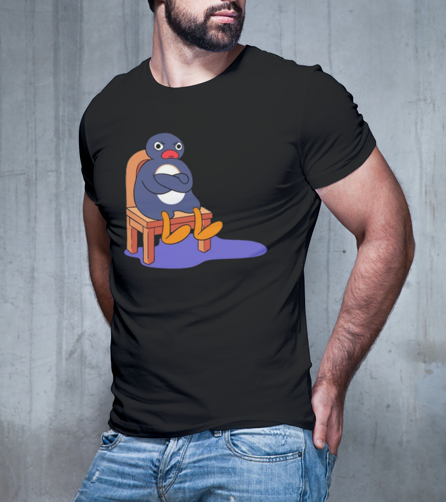 Everything Is Dumb And I Wanna Go Home Grumpy Penguin Sitting On Chair T-Shirt