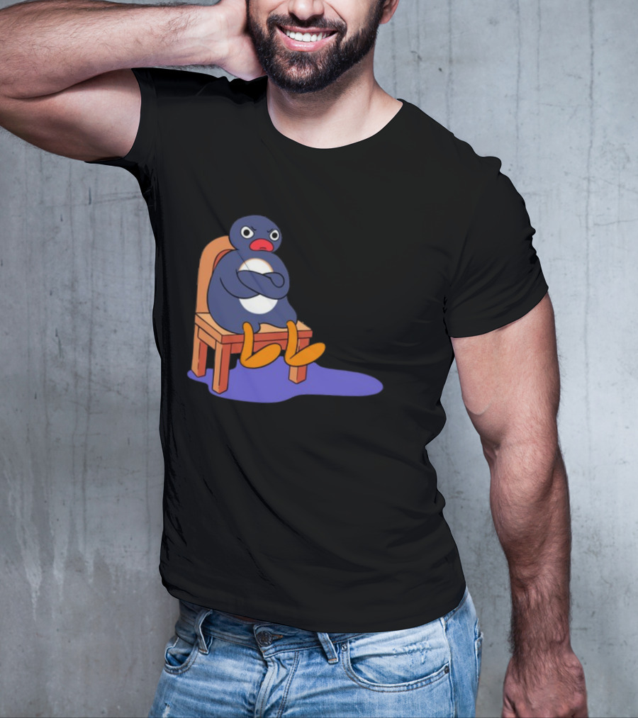 Everything Is Dumb And I Wanna Go Home Grumpy Penguin Sitting On Chair T-Shirt