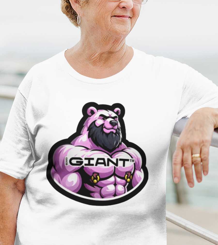 Giant Beard Bear Muscle Pink T-Shirt
