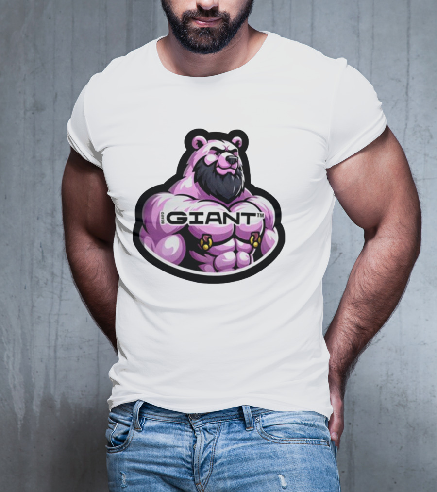 Giant Beard Bear Muscle Pink T-Shirt