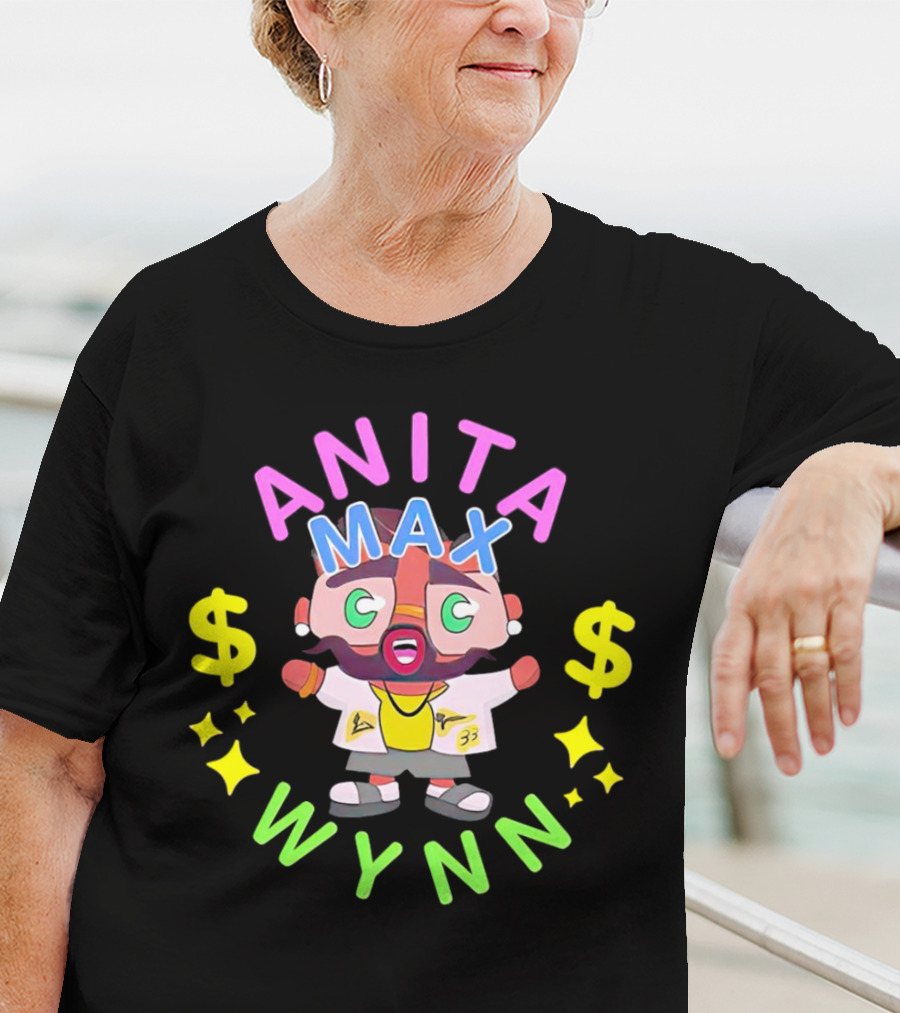 ANITA MAX WYNN Cartoon Character With Dollar Signs And Stars T-Shirt