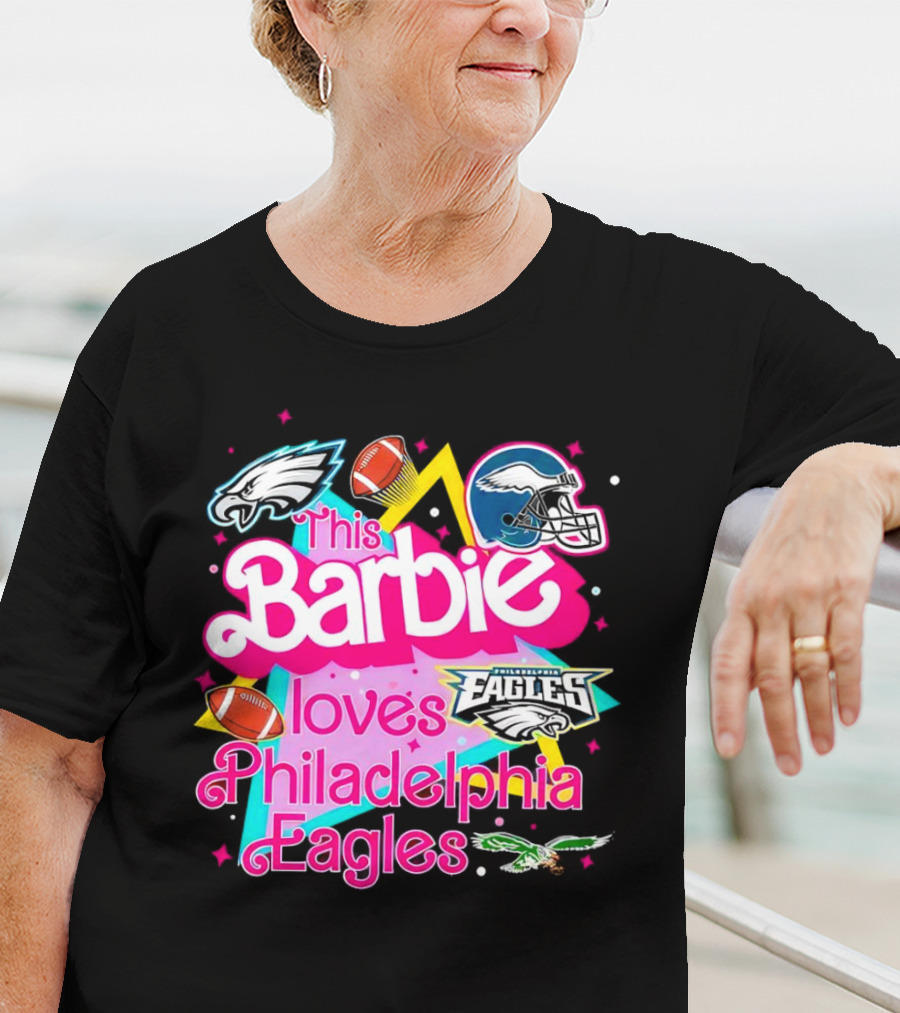 This Barbie Loves Philadelphia Eagles With Logos And Footballs T-Shirt