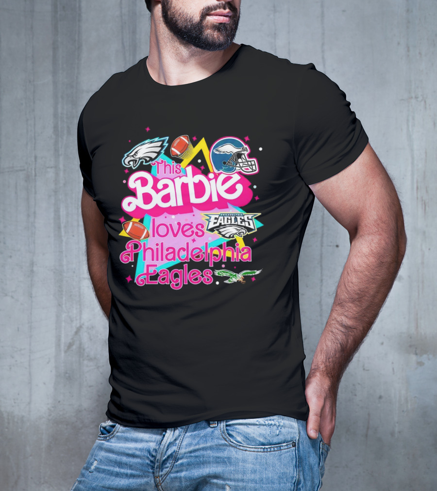 This Barbie Loves Philadelphia Eagles With Logos And Footballs T-Shirt