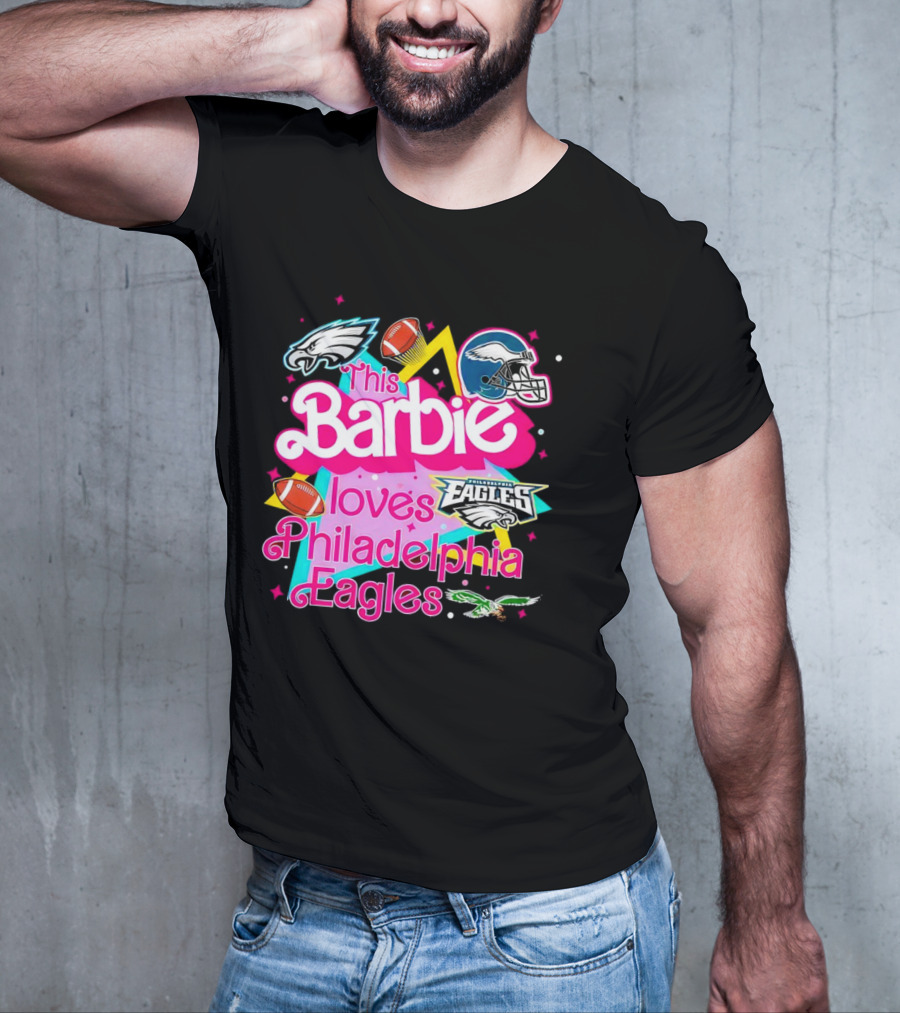This Barbie Loves Philadelphia Eagles With Logos And Footballs T-Shirt