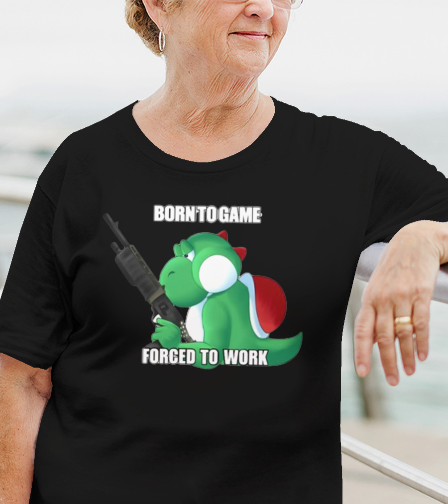 Born To Game Forced To Work Green Dinosaur Headphones Gaming Character T-Shirt