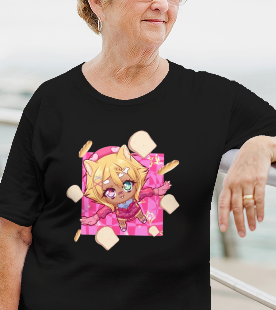 Breadguette Miyu Cute Cat-Eared Character Surrounded By Bread And Baguettes T-Shirt