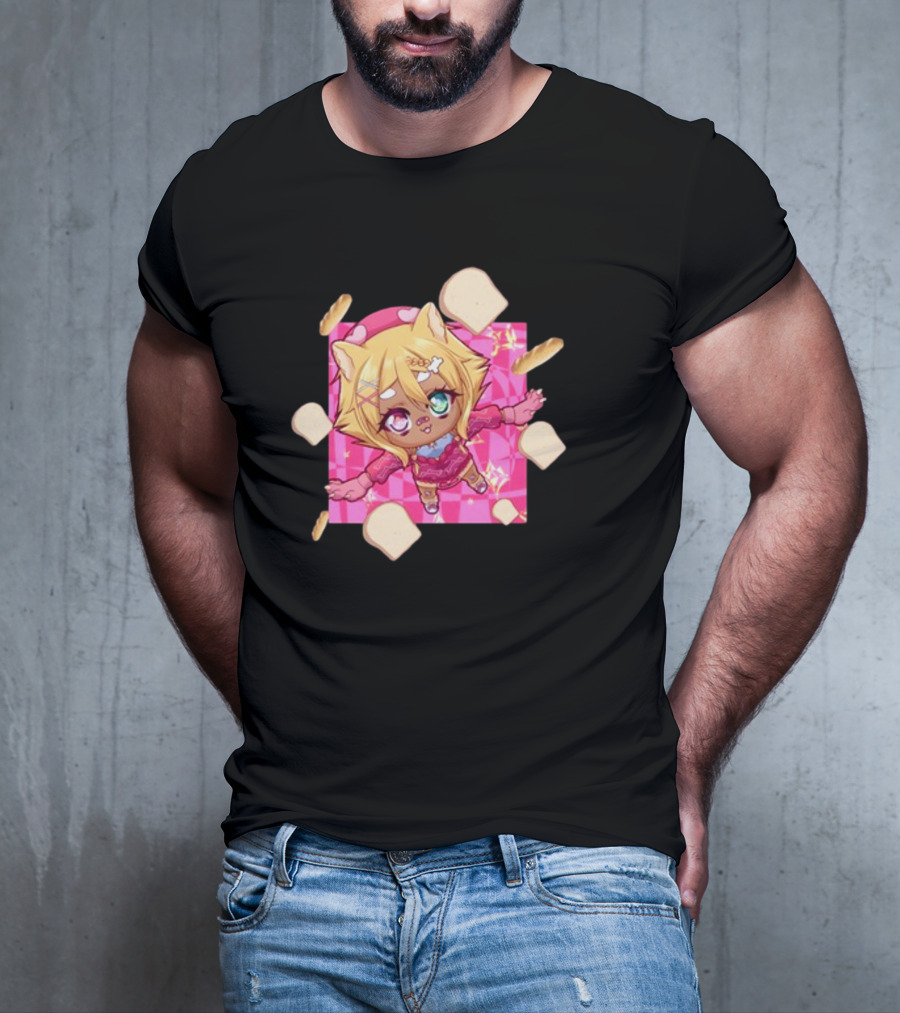 Breadguette Miyu Cute Cat-Eared Character Surrounded By Bread And Baguettes T-Shirt