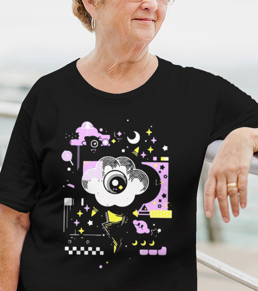 The Storm's Eye Cloud With Moon And Stars In Geometric Night Sky By Brian Shepard T-Shirt