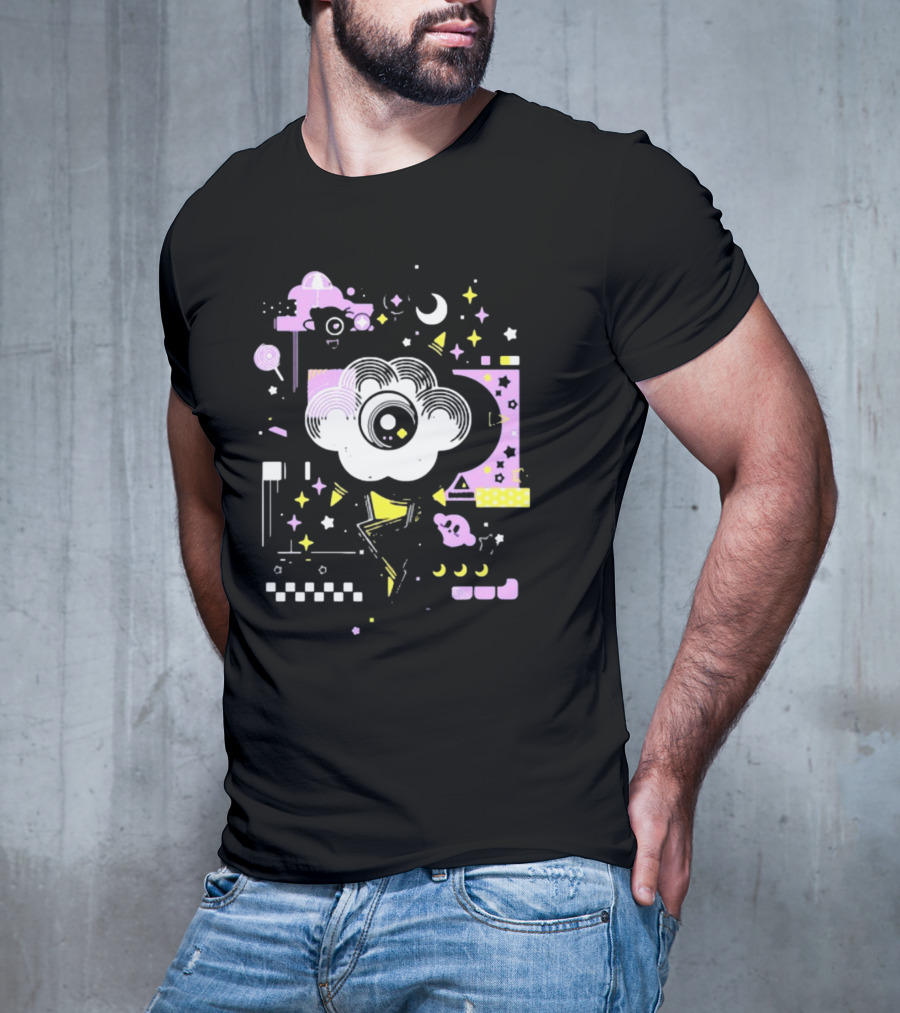 The Storm's Eye Cloud With Moon And Stars In Geometric Night Sky By Brian Shepard T-Shirt