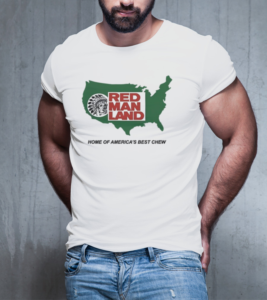 Cornbreadcountryclub Red Man Land Home Of America's Best Chew Map T-Shirt