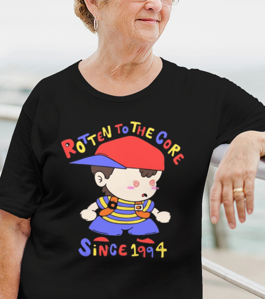 Rotten To The Core Since 1994 Striped Shirt Red Cap Backpack Spirals T-Shirt