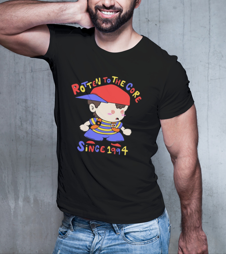 Rotten To The Core Since 1994 Striped Shirt Red Cap Backpack Spirals T-Shirt