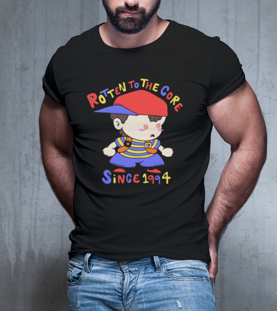 Rotten To The Core Since 1994 Striped Shirt Red Cap Backpack Spirals T-Shirt