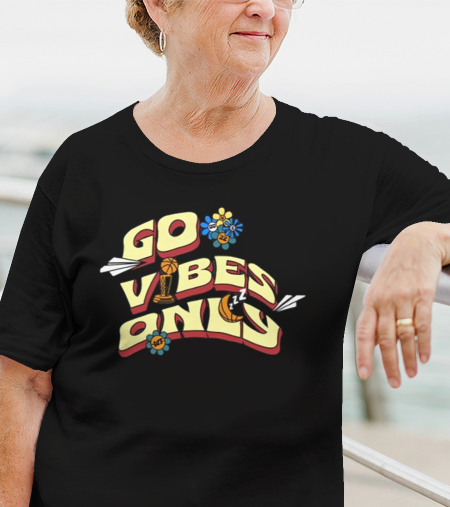Warriorstalk Go Vibes Only Basketball Trophy Flowers Moon Clouds T-Shirt