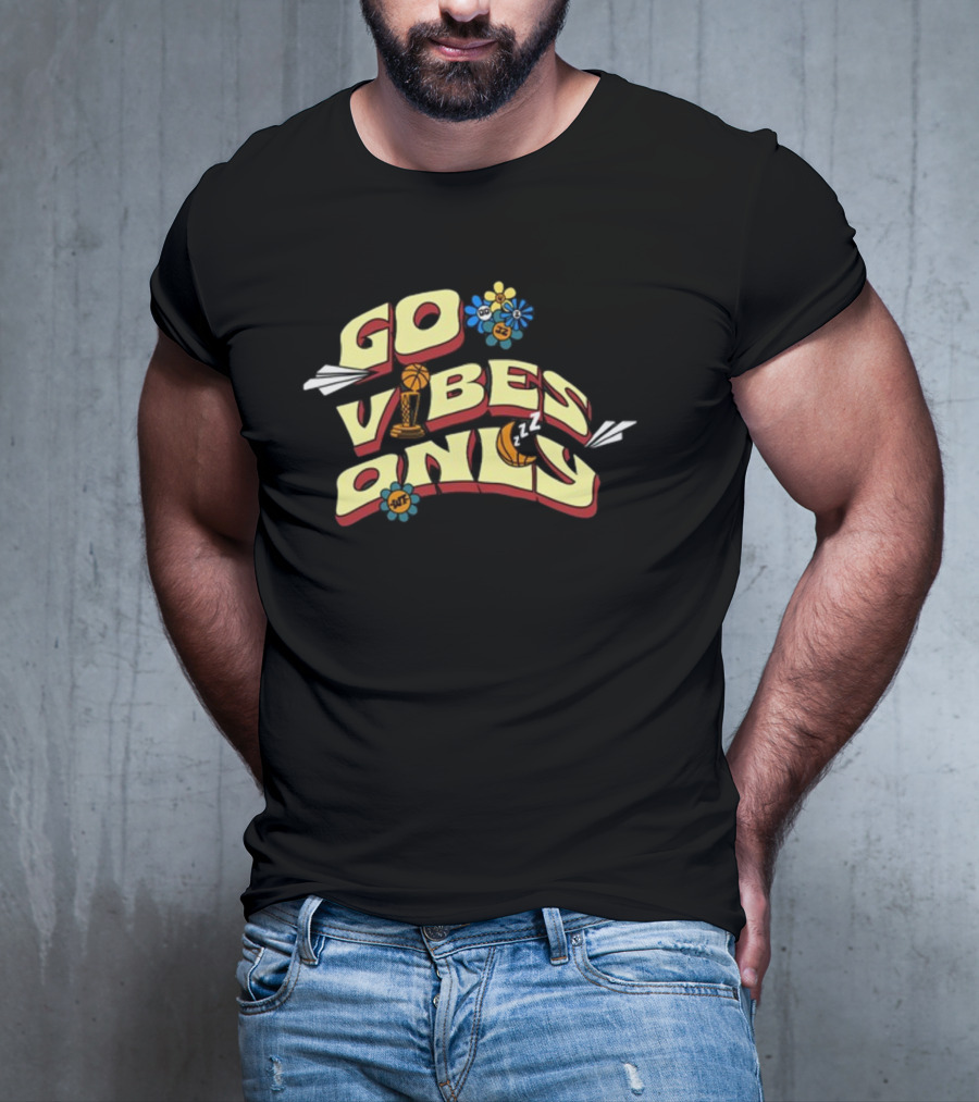 Warriorstalk Go Vibes Only Basketball Trophy Flowers Moon Clouds T-Shirt