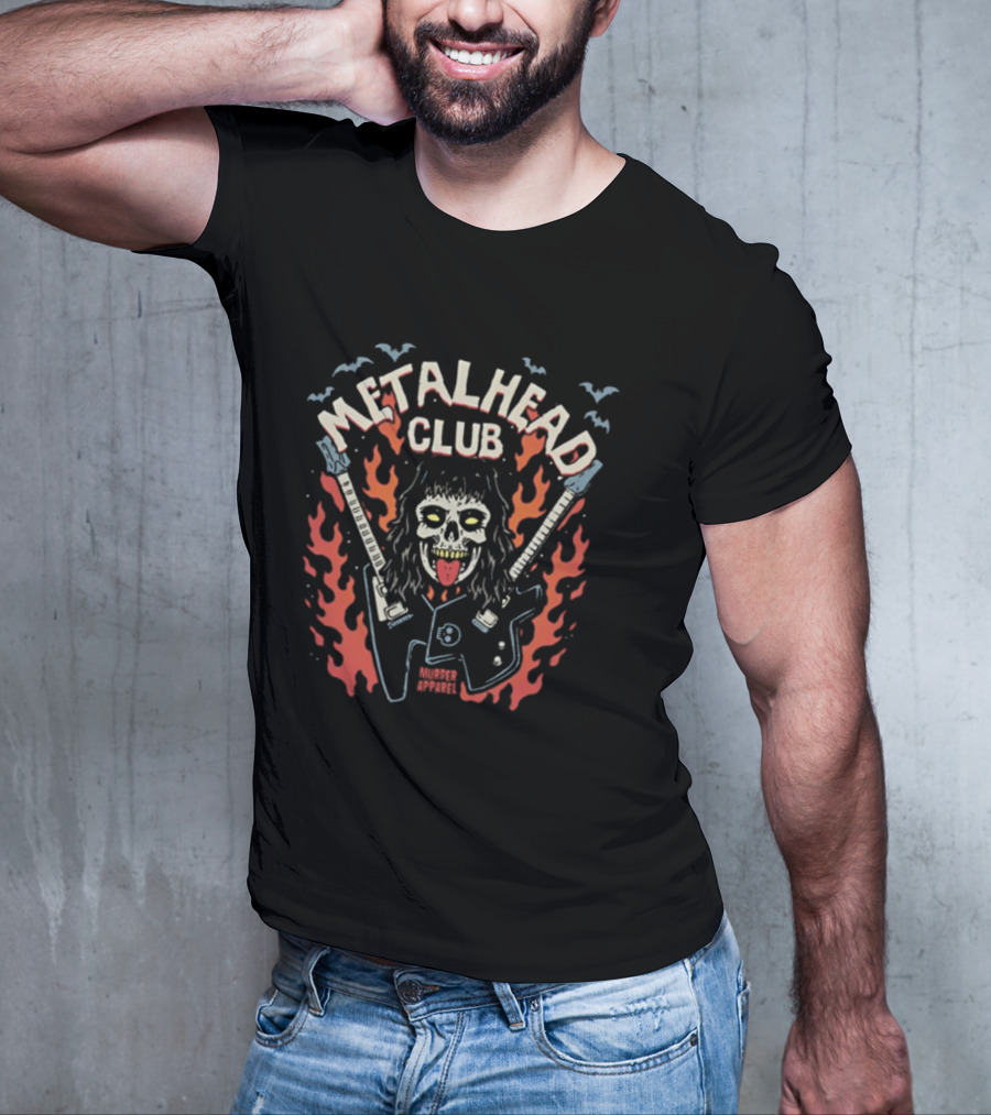 Metalhead Club Murder Apparel Flame Skull Guitars T-Shirt