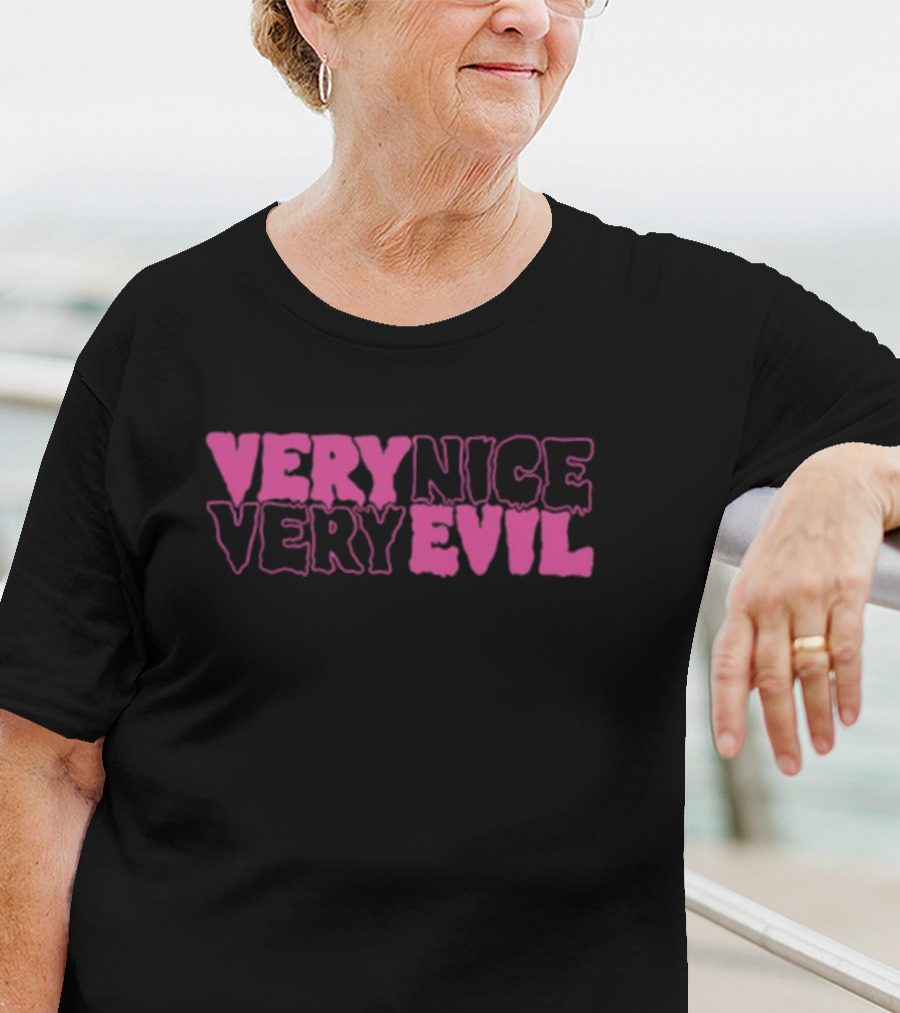 Very Nice Very Evil Pink Word Logo T-Shirt