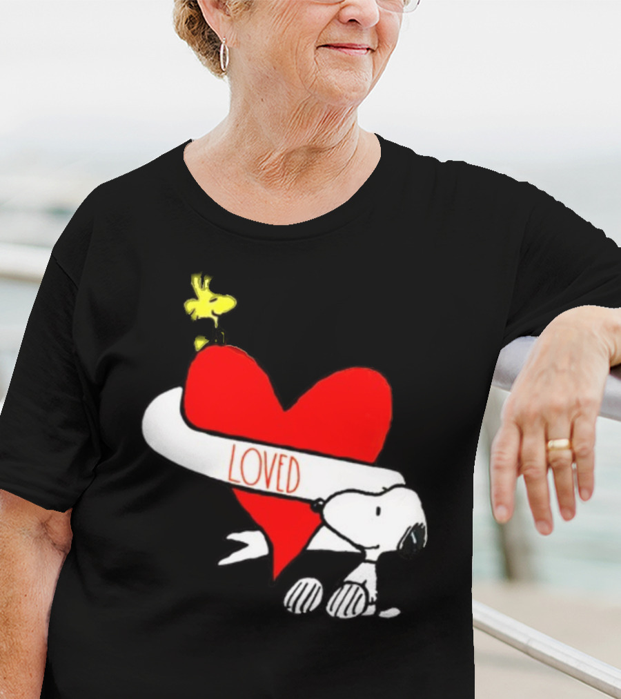 Rae Dunn X Peanuts Loved Snoopy Woodstock Red Heart T-Shirt