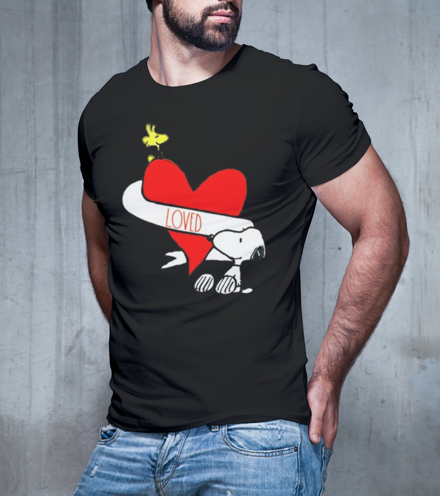 Rae Dunn X Peanuts Loved Snoopy Woodstock Red Heart T-Shirt