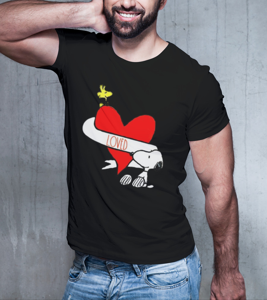 Rae Dunn X Peanuts Loved Snoopy Woodstock Red Heart T-Shirt