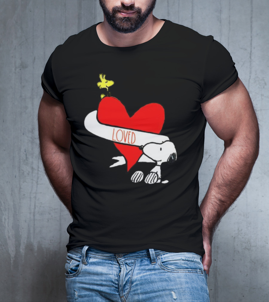 Rae Dunn X Peanuts Loved Snoopy Woodstock Red Heart T-Shirt