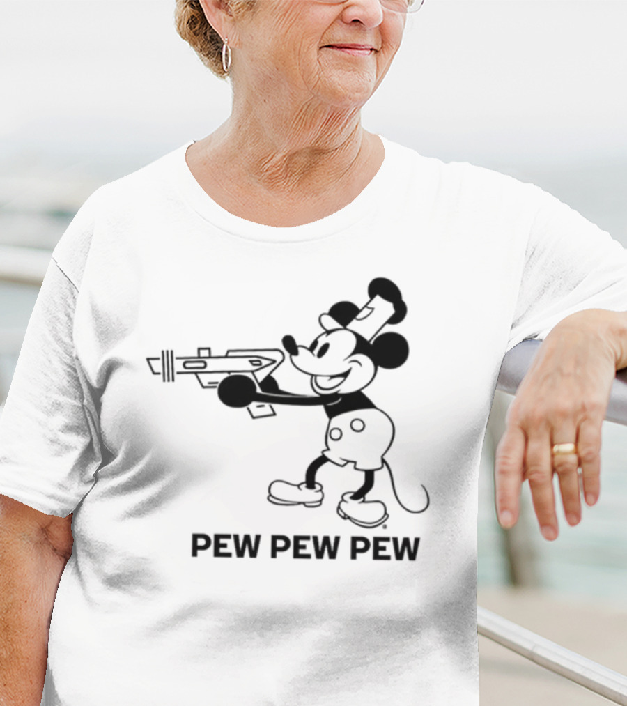 Pew Pew Pew Steamboat Mouse Retro Gun Fun T-Shirt