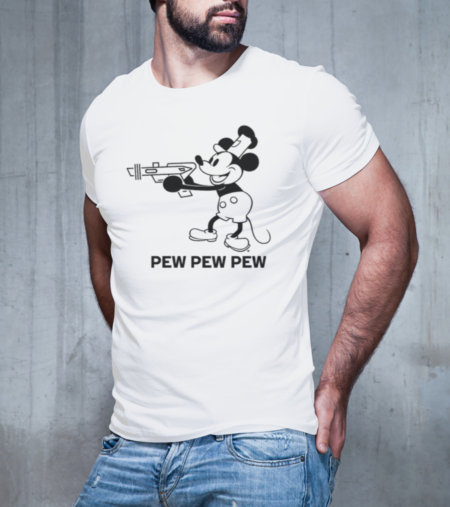 Pew Pew Pew Steamboat Mouse Retro Gun Fun T-Shirt