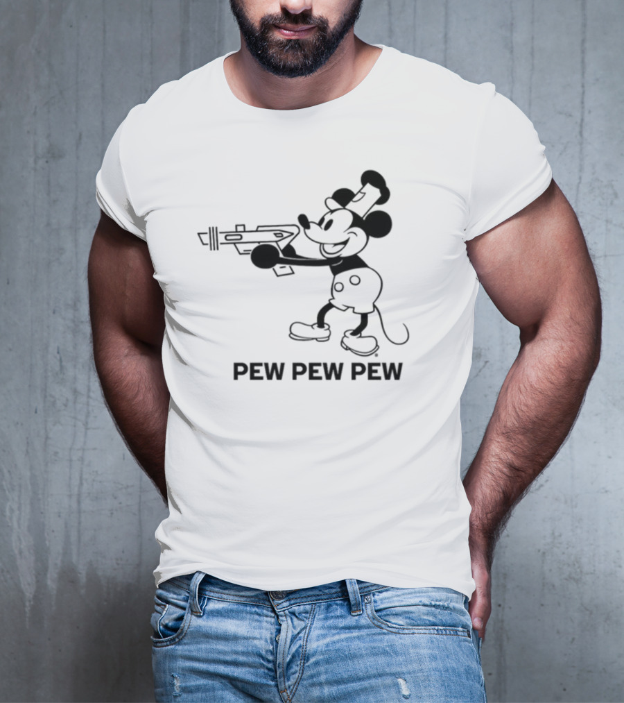 Pew Pew Pew Steamboat Mouse Retro Gun Fun T-Shirt