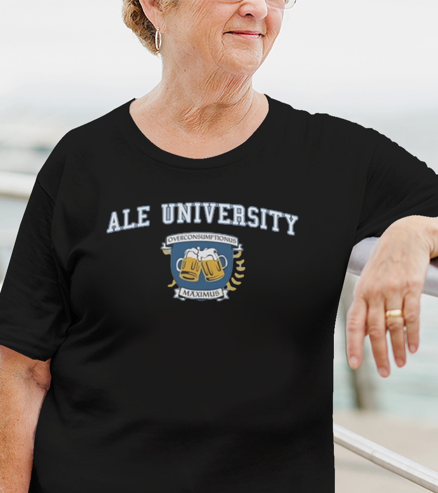 Ale University Overconsumptionus Maximus Beer Mugs Crest T-Shirt