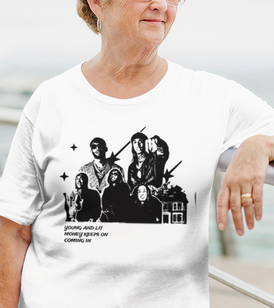 Maaza Shop Young And Lit Money Keeps On Coming In Iconic Figures And House Scene T-Shirt