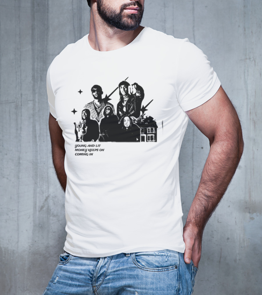 Maaza Shop Young And Lit Money Keeps On Coming In Iconic Figures And House Scene T-Shirt