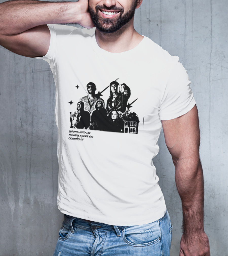 Maaza Shop Young And Lit Money Keeps On Coming In Iconic Figures And House Scene T-Shirt
