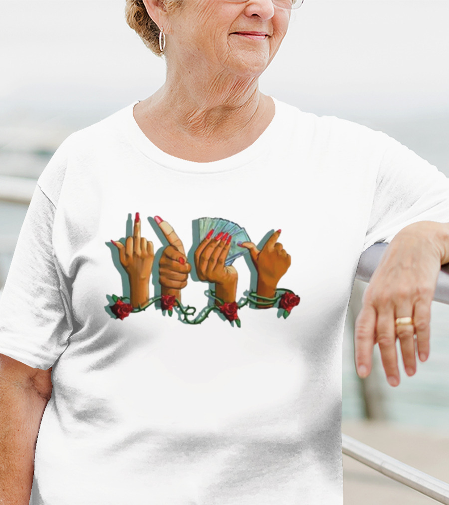 Mitchell Wearing Madammuse Salmon Fuk U Pay Me Hands With Roses And Cash T-Shirt