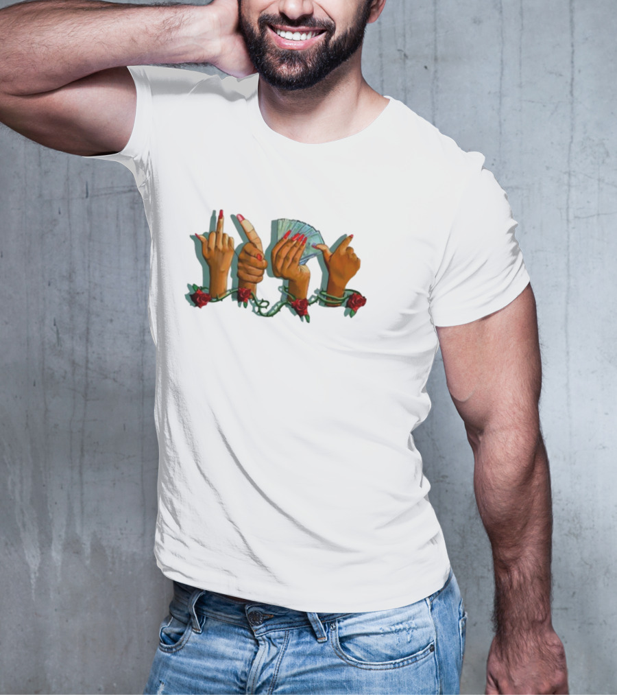 Mitchell Wearing Madammuse Salmon Fuk U Pay Me Hands With Roses And Cash T-Shirt