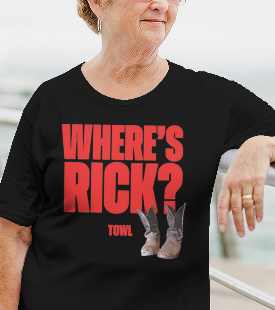 WHERE'S RICK TOWL Cowboy Boots Mystery T-Shirt