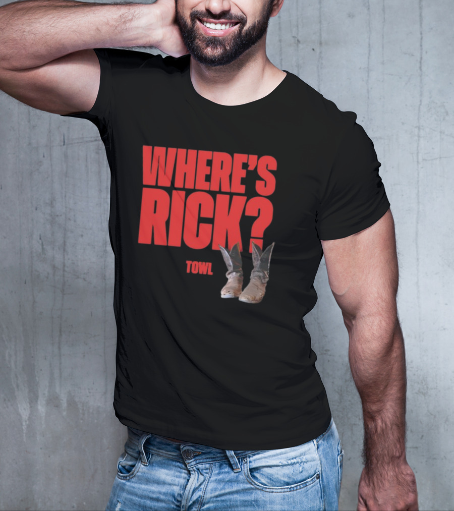 WHERE'S RICK TOWL Cowboy Boots Mystery T-Shirt