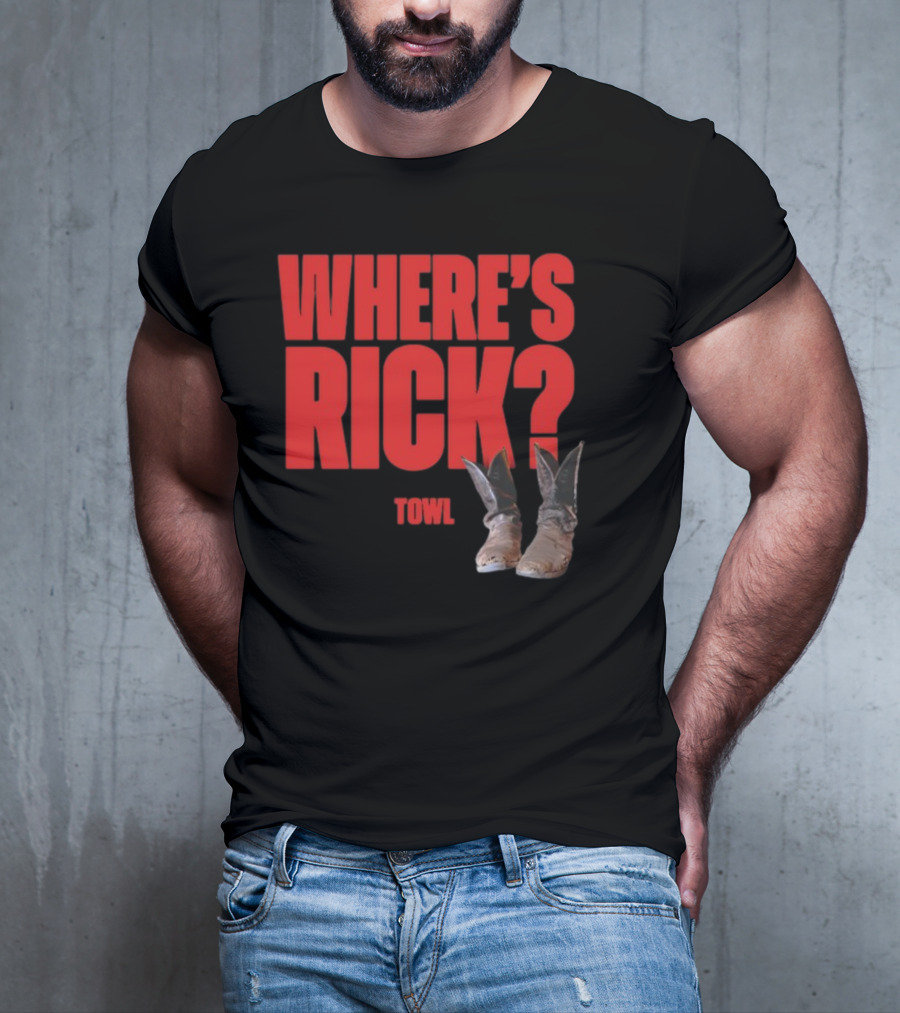 WHERE'S RICK TOWL Cowboy Boots Mystery T-Shirt