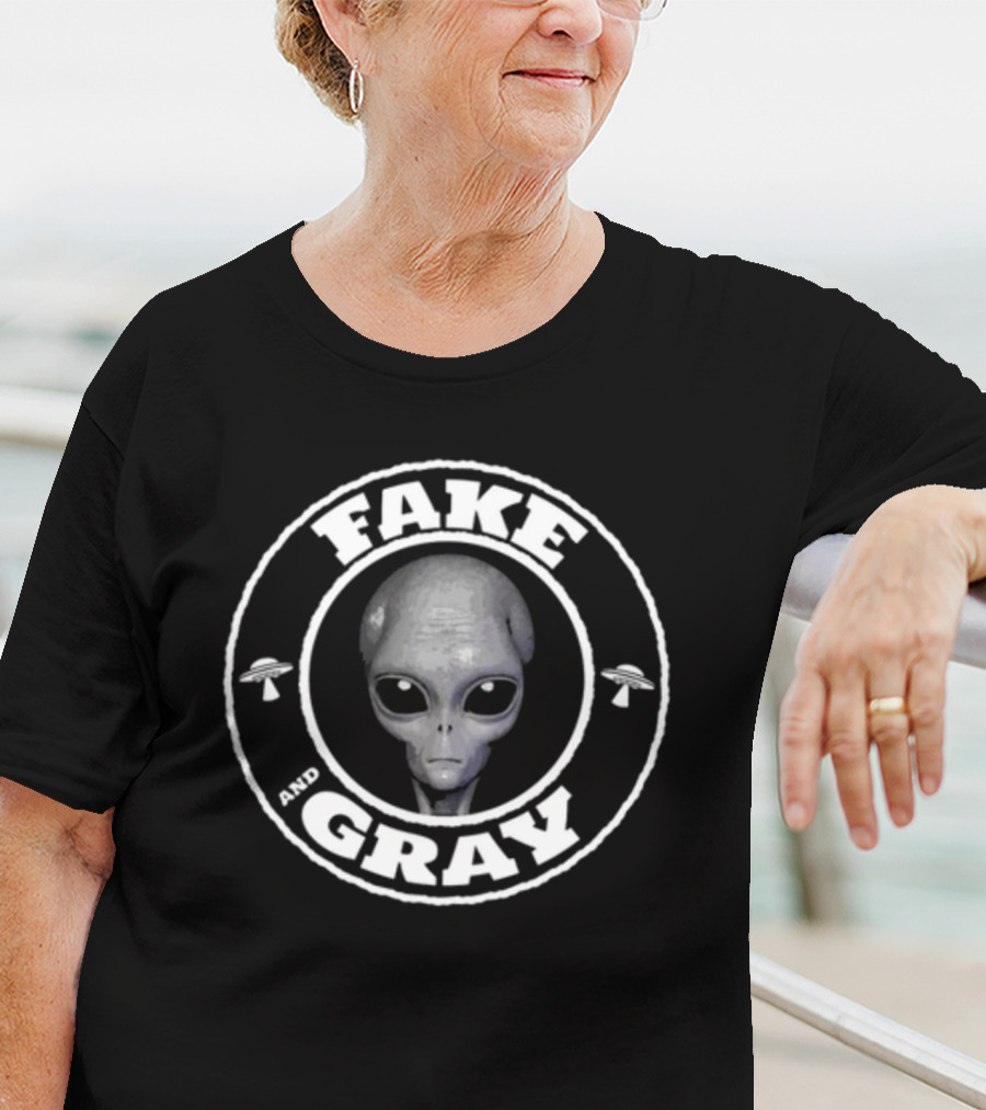Fake And Gray Alien UFO Badge T-Shirt