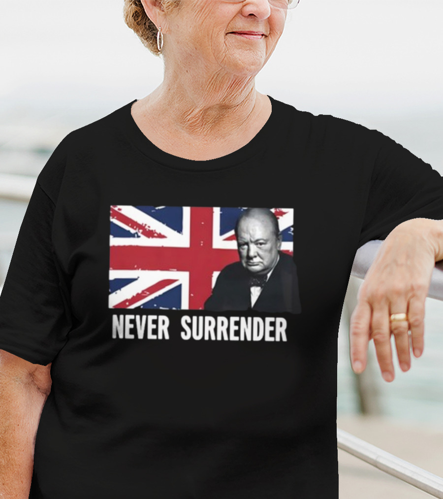 Never Surrender Winston Churchill Union Jack T-Shirt