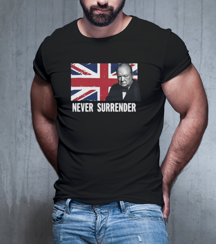 Never Surrender Winston Churchill Union Jack T-Shirt