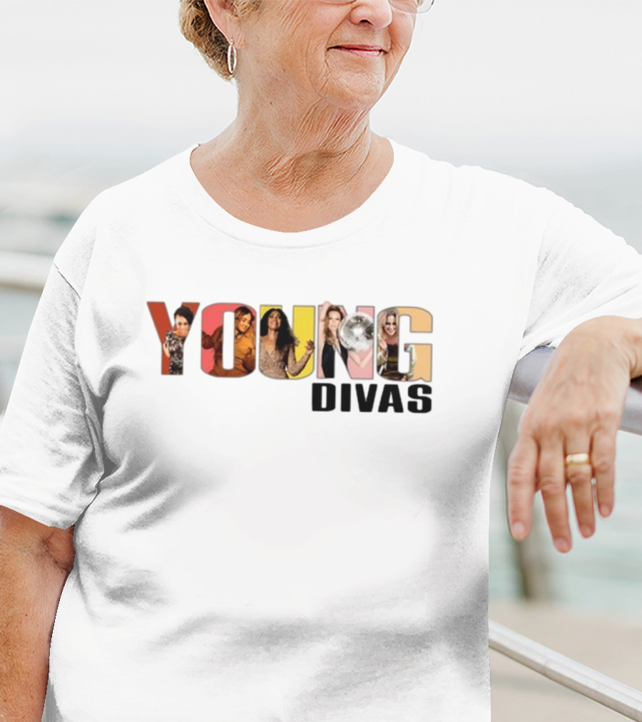 YOUNG DIVAS Photomontage Letters T-Shirt